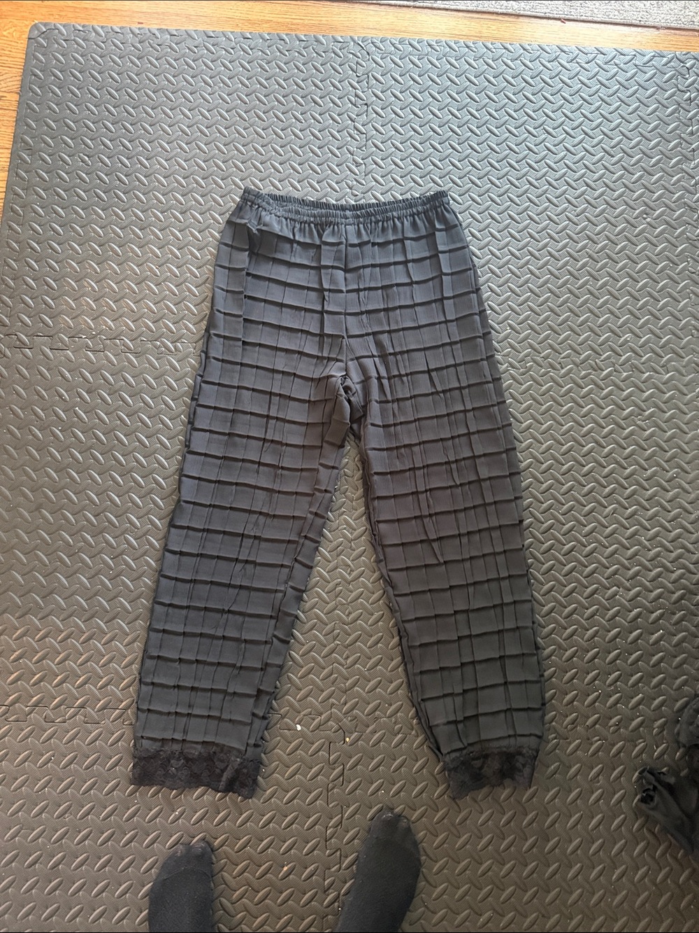 Women’s Black Straight-Leg Grid Texture Pants